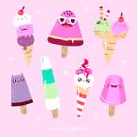 Vector gratuito personajes kawaii de helados