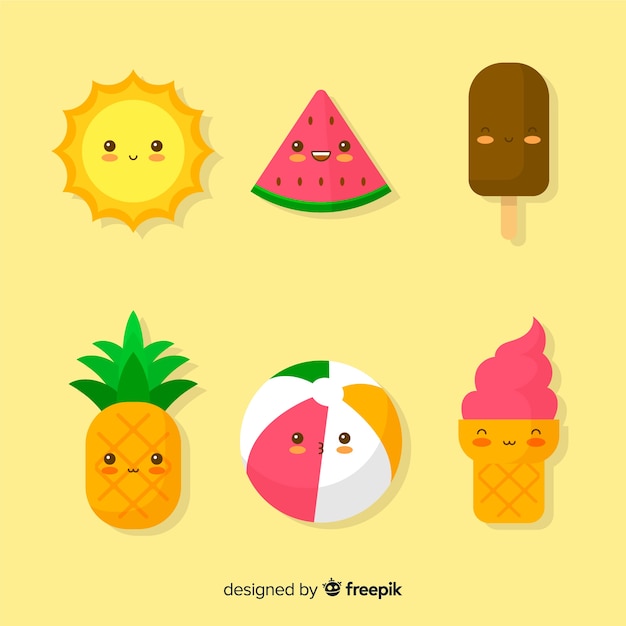 Vector gratuito personajes kawaii de verano