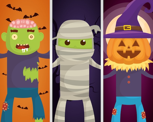 Vector gratuito personajes de monstruos de halloween