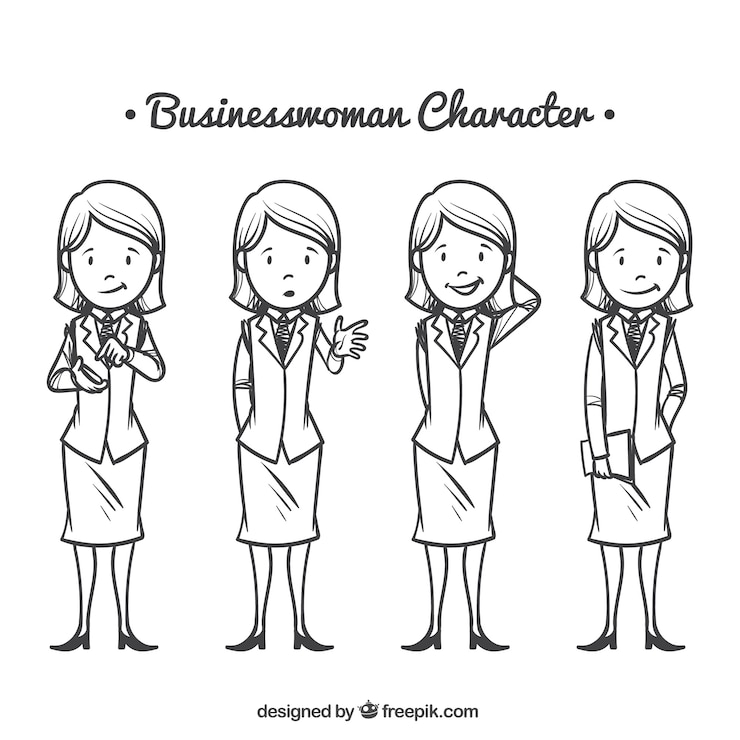 Vector gratuito personajes de mujer de negocios linda con expresiones faciales