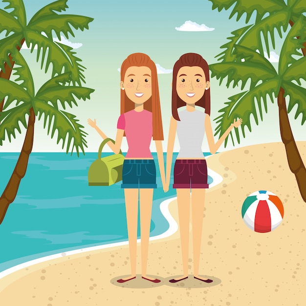 Vector gratuito personajes de mujeres en la playa