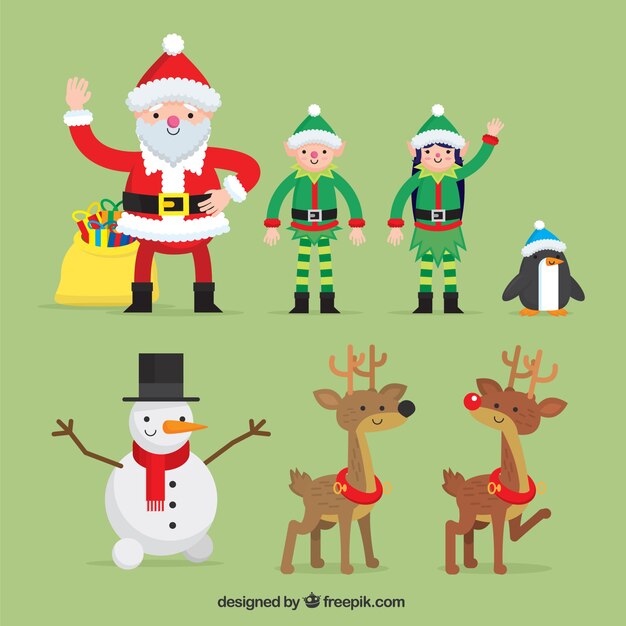 Personajes de navidad simpáticos en diseño plano