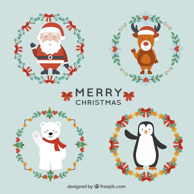 Personajes navideños y coronas navideñas
