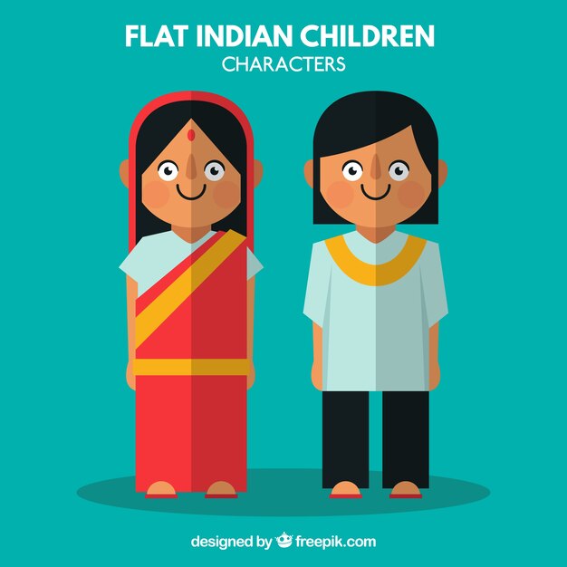 Personajes de niños indios planos