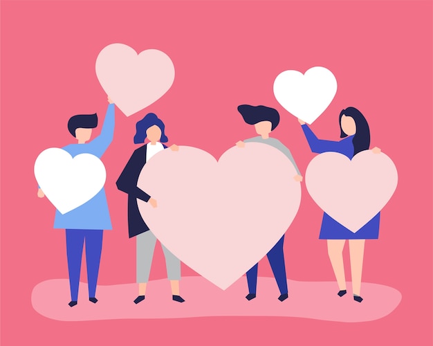 Personajes de personas con ilustración de formas de corazón