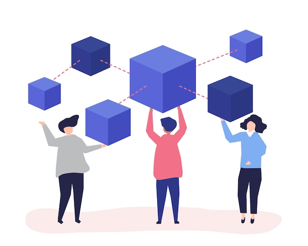 Personajes de personas que tienen una red blockchain.