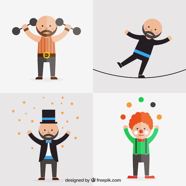 Vector gratuito personajes planos de circo