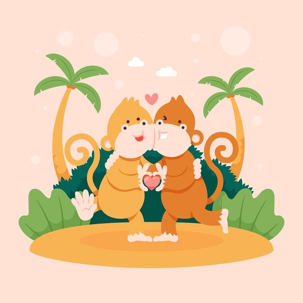 Personajes planos en la ilustración de dibujos animados de amor