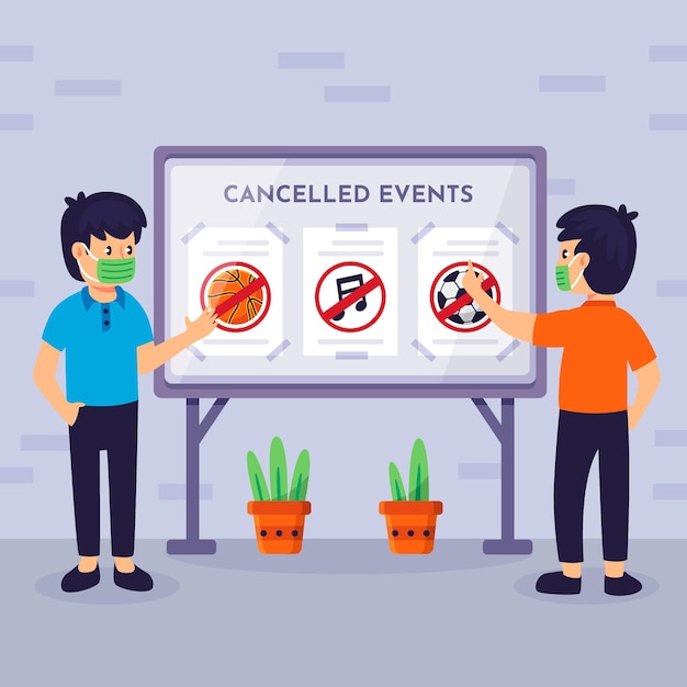 Vector gratuito personajes que leen anuncios de eventos cancelados