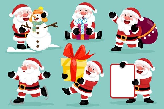 Personajes de Santa Claus en varias poses y escenas Elemento recortado de Feliz Navidad