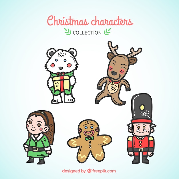 Personajes simpáticos dibujados a mano listos para navidad