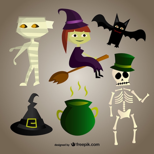 Vector gratuito personajes simpáticos de halloween