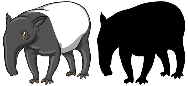 Personajes de tapir y su silueta sobre fondo blanco.