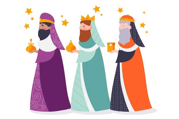 Vector gratuito personajes tradicionales de reyes magos