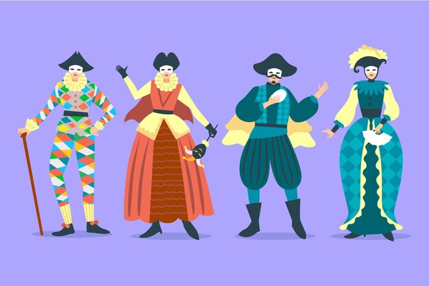 Personajes con trajes de carnaval italiano