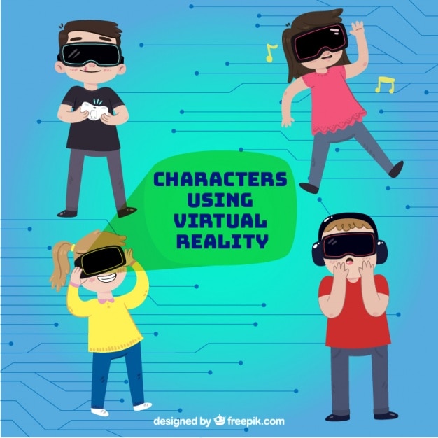 Vector gratuito personajes usando realidad virtual