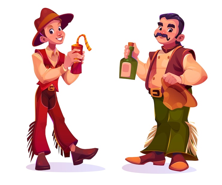Vector gratuito personajes de vaqueros occidentales con ropa tradicional
