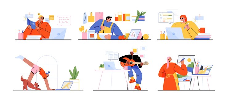 Vector gratuito los personajes ven cursos de video de educación en línea.