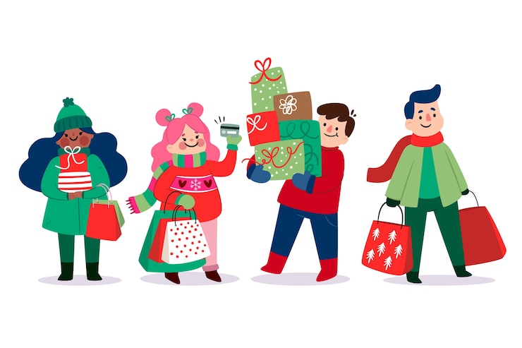Vector gratuito personas aisladas que compran regalos de navidad