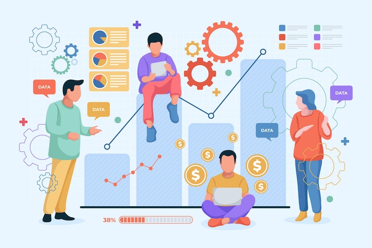 Vector gratuito personas analizando tablas de crecimiento