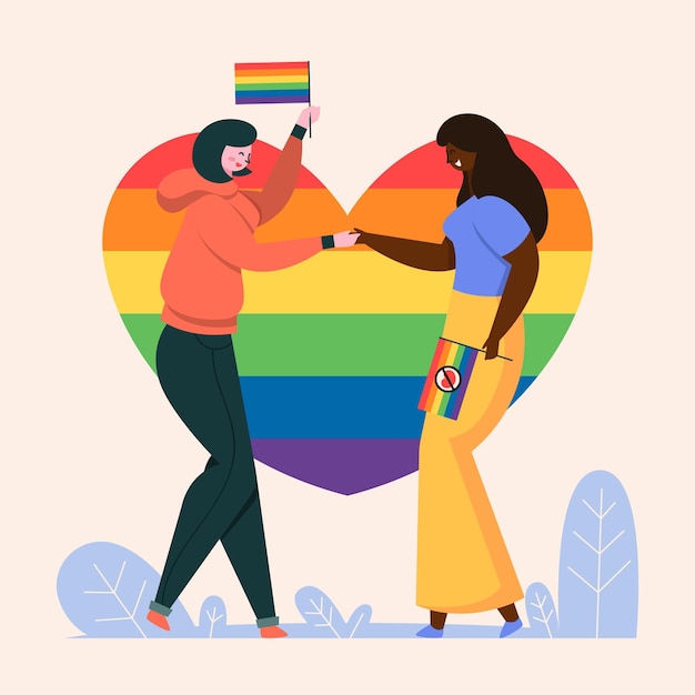 Personas con bandera del orgullo cogidos de la mano