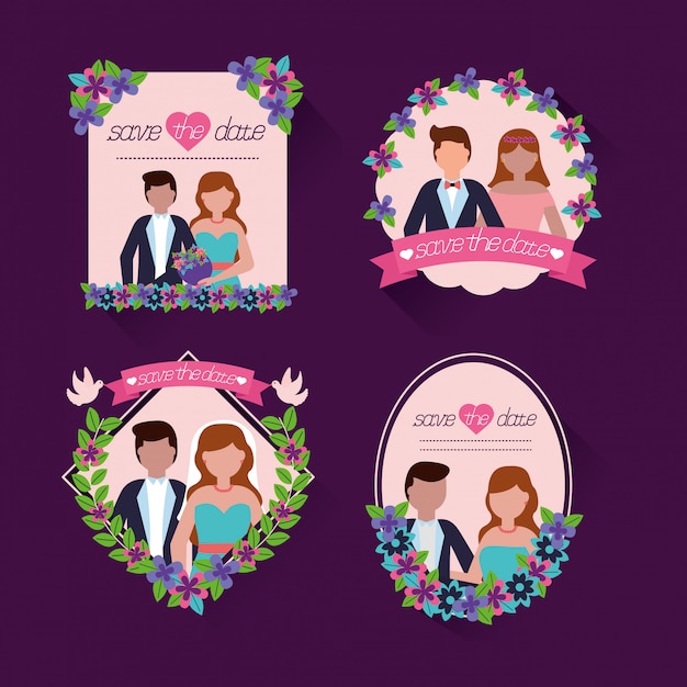 Vector gratuito en personas de boda de estilo plano