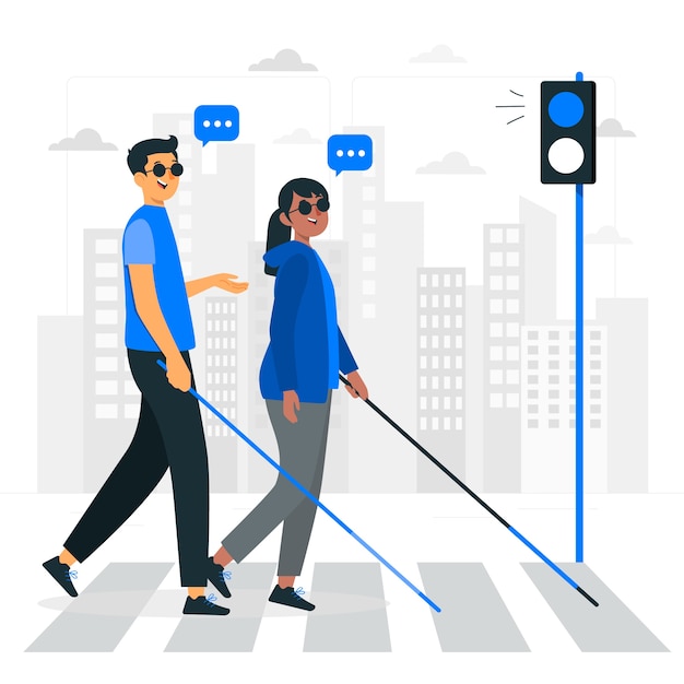 Vector gratuito personas ciegas con ilustración del concepto de bastón para caminar