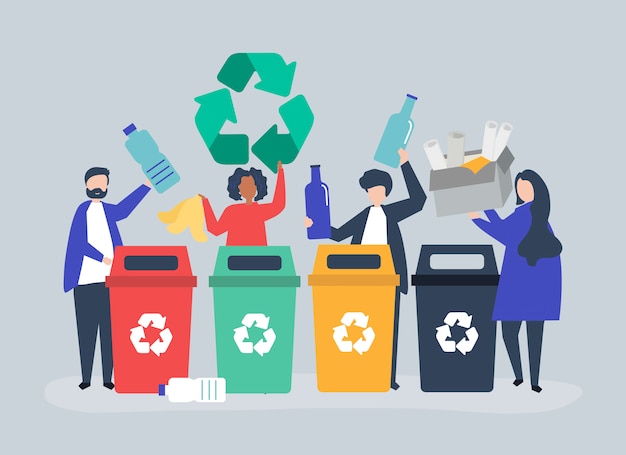 Vector gratuito personas clasificando basura para reciclar.