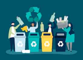 Vector gratuito personas clasificando basura para reciclar.