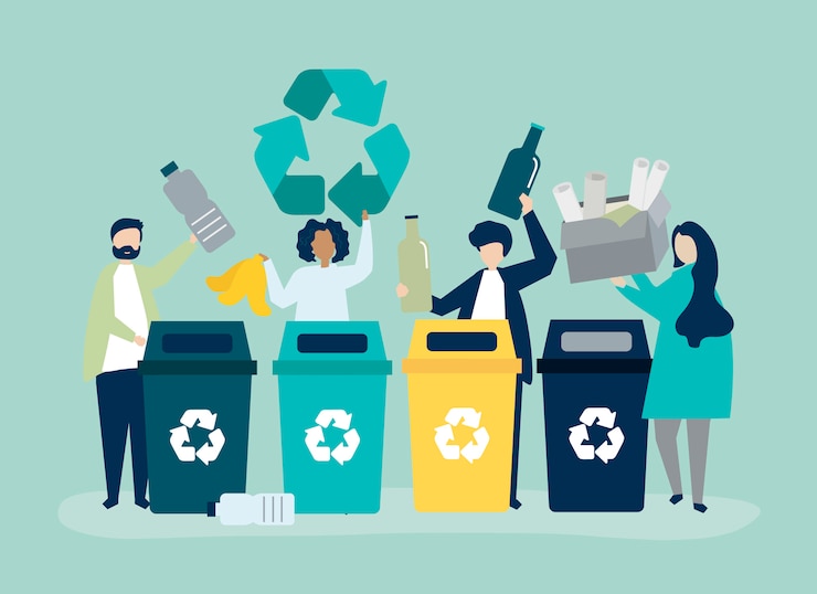 Vector gratuito personas clasificando basura para reciclar.