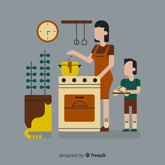 Vector gratuito personas cocinando en la cocina