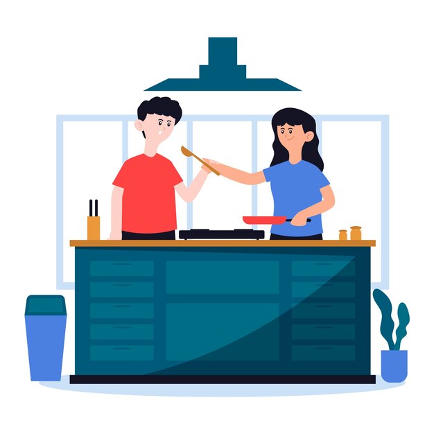 Personas cocinando juntas ilustradas