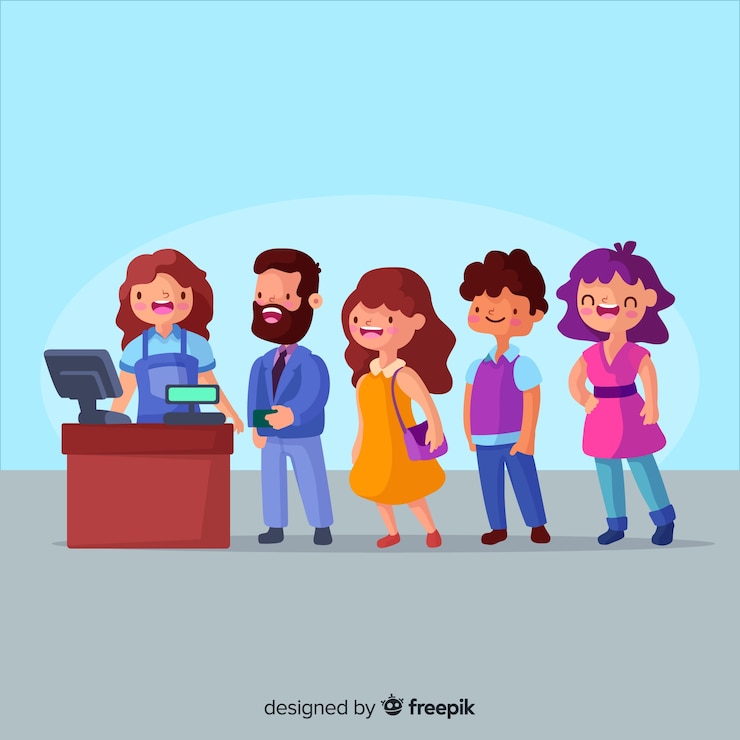 Vector gratuito personas en la cola esperando pagar