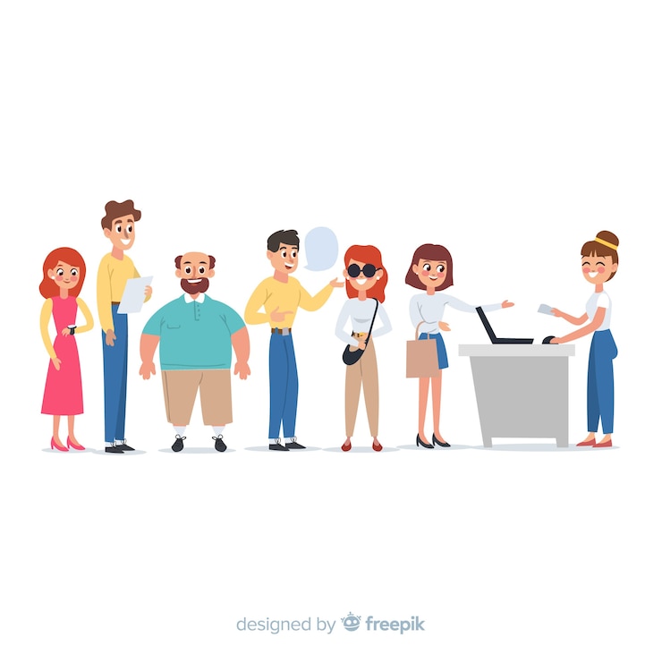 Vector gratuito personas en la cola esperando pagar