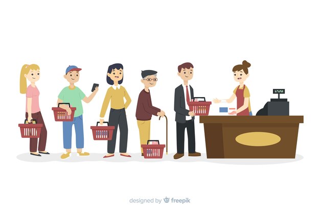 Personas en la cola esperando pagar