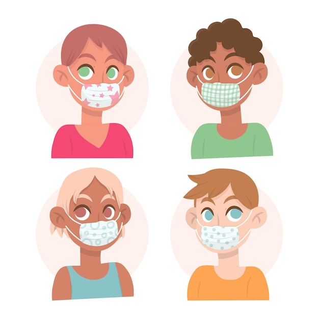 Vector gratuito personas con concepto de mascarillas de tela