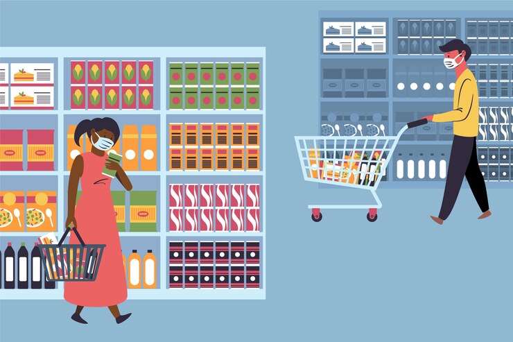Vector gratuito personas en concepto de supermercado