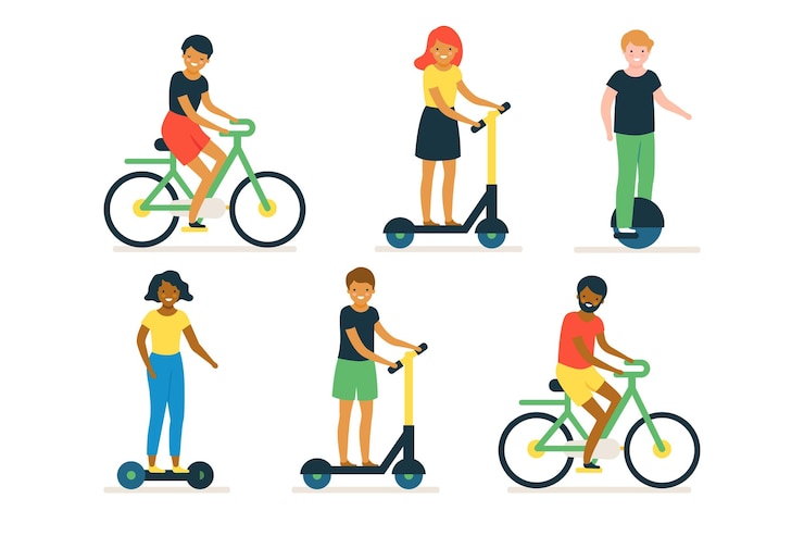 Vector gratuito personas conduciendo transporte eléctrico
