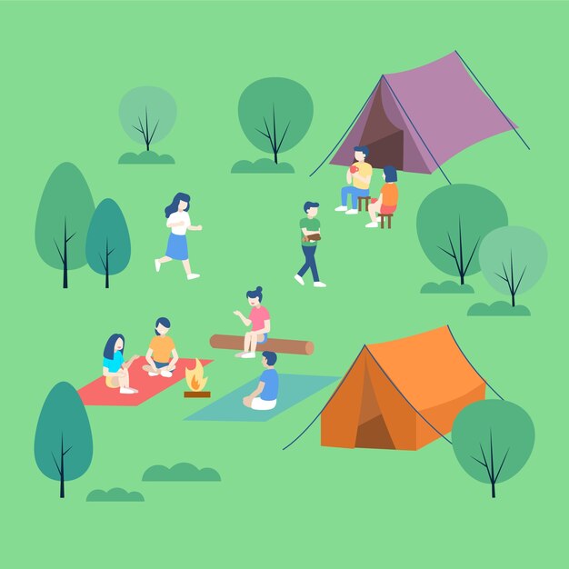 Personas descansando en el campamento