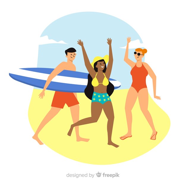 Personas dibujadas disfrutando del verano