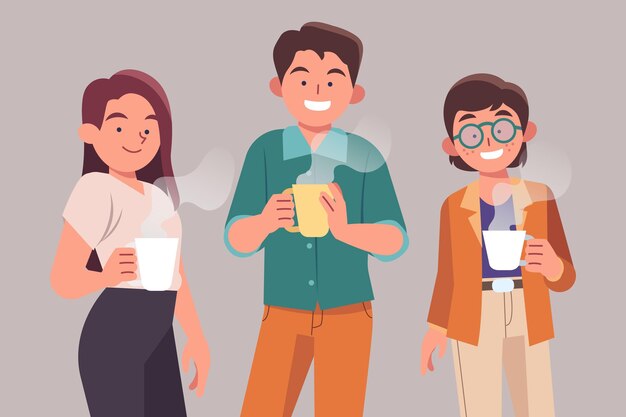 Personas dibujadas a mano con bebidas juntas.