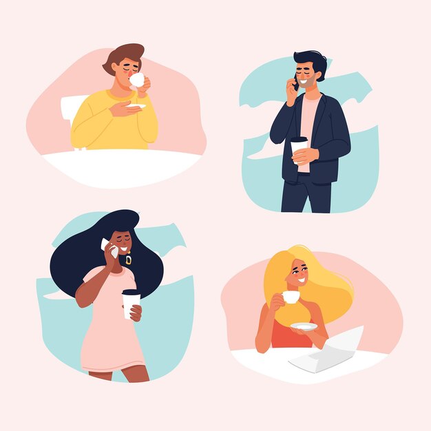 Personas dibujadas a mano con bebidas.