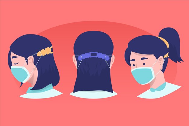 Personas dibujadas a mano con una correa de mascarilla ajustable