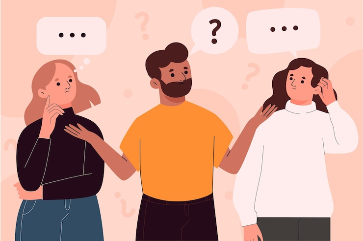 Vector gratuito personas dibujadas a mano haciendo preguntas