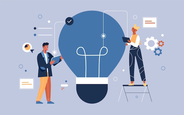 Personas dibujadas a mano con ideas.