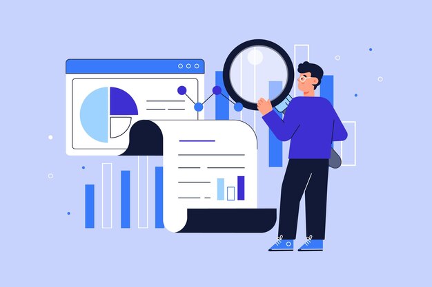 Personas dibujadas a mano plana analizando tablas de crecimiento