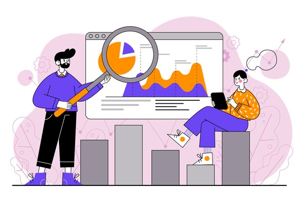 Personas dibujadas a mano plana analizando tablas de crecimiento