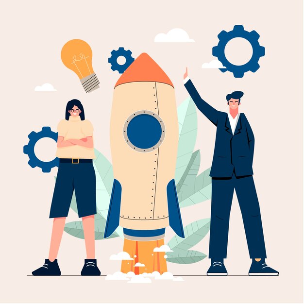 Personas dibujadas a mano plana iniciando un proyecto empresarial