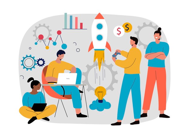 Personas dibujadas a mano plana iniciando un proyecto empresarial