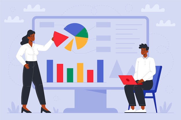 Personas dibujadas a mano recolectando datos de negocios.